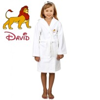 Brown Lion Cartoon Design & Custom Name Embroidery on Kids Hooded Bathrobe